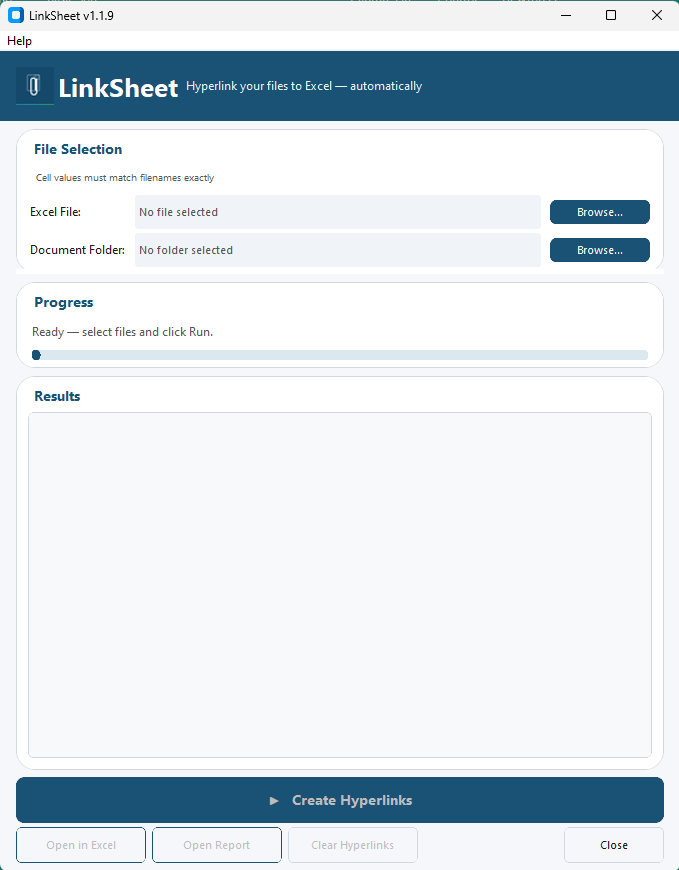 LinkSheet Pro starting screen